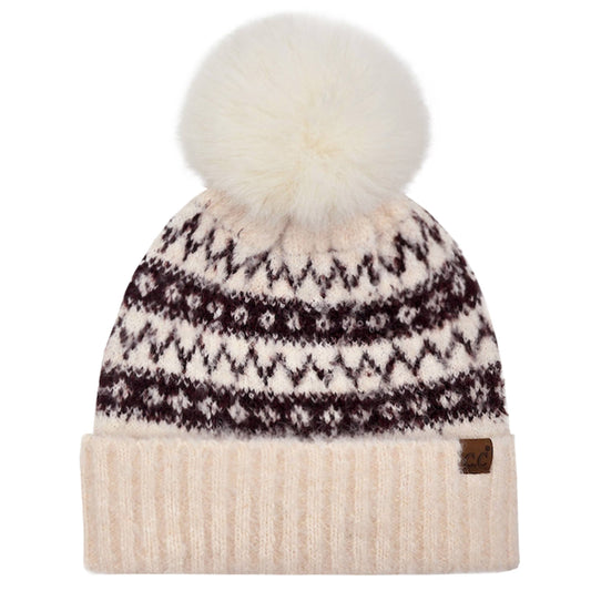 C.C Fair Isle Fur Pom Beanie