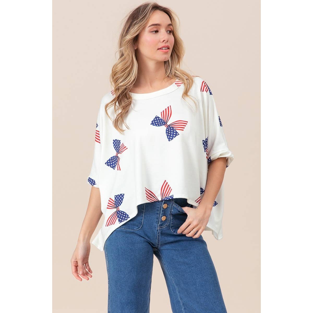 American Girl Bow Print Dolman Top