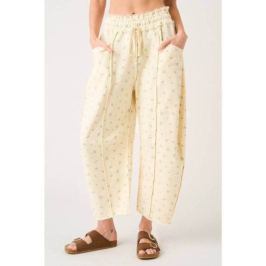 Good Plan (Butter) Floral Barrel Pants