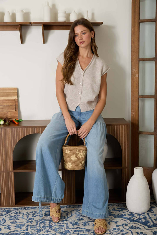 Law of Life (Tan) Sleeveless Cardigan