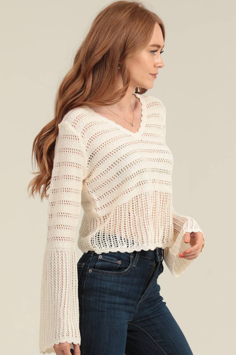 Boho Flare (Ivory) Lightweight Knit Sweater