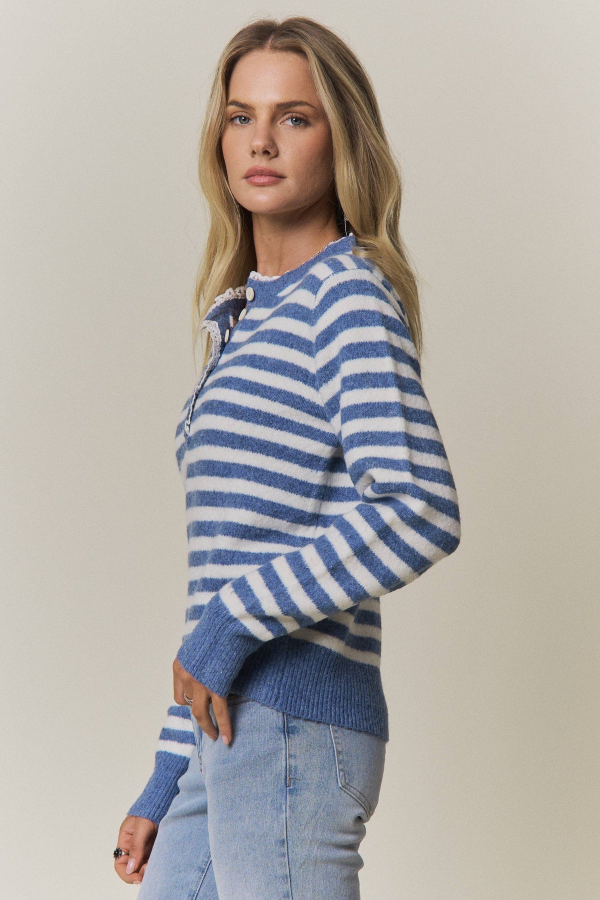 Good Day (Blue) Stripe Henley Sweater