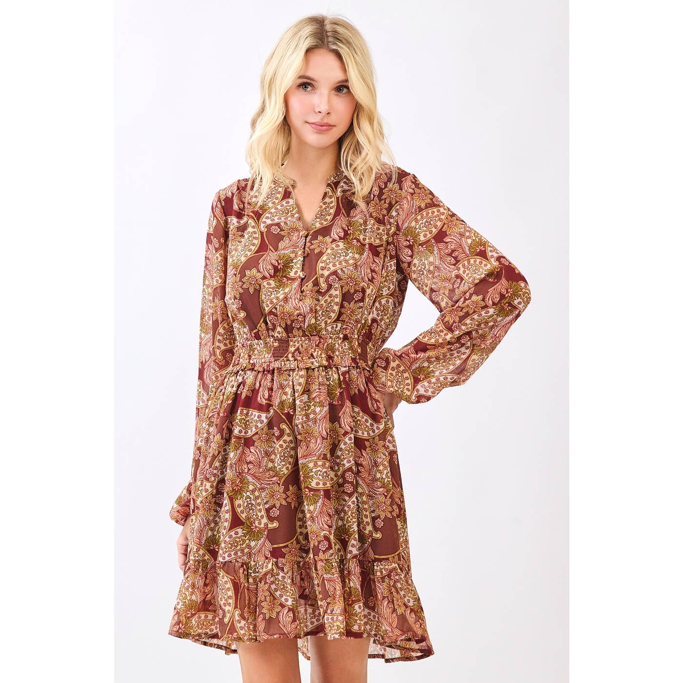 Chardonnay Hills (Rust) Paisley Print Dress