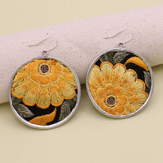 Embroidered Flower Earrings