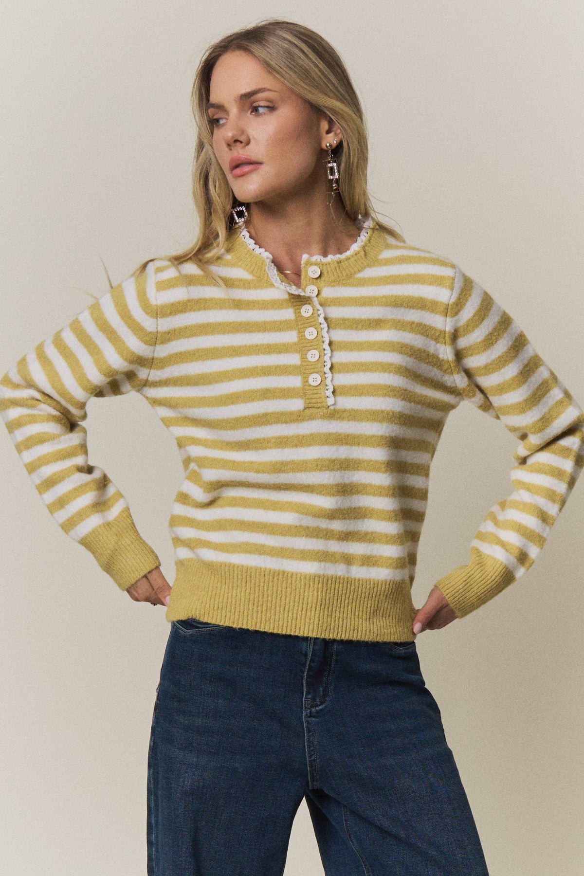 Good Day (Ylw) Stripe Henley Sweater