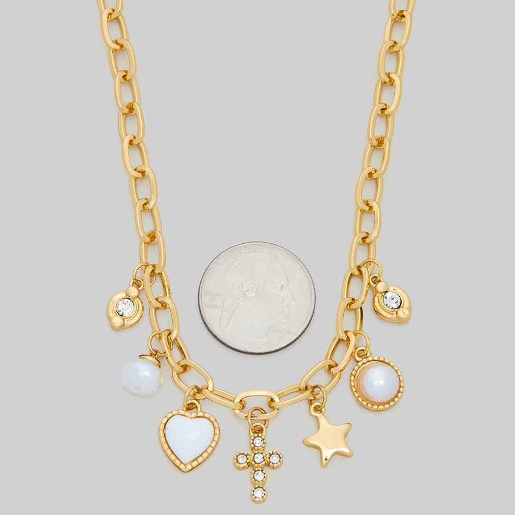 Gold Link Chain Charm Necklace