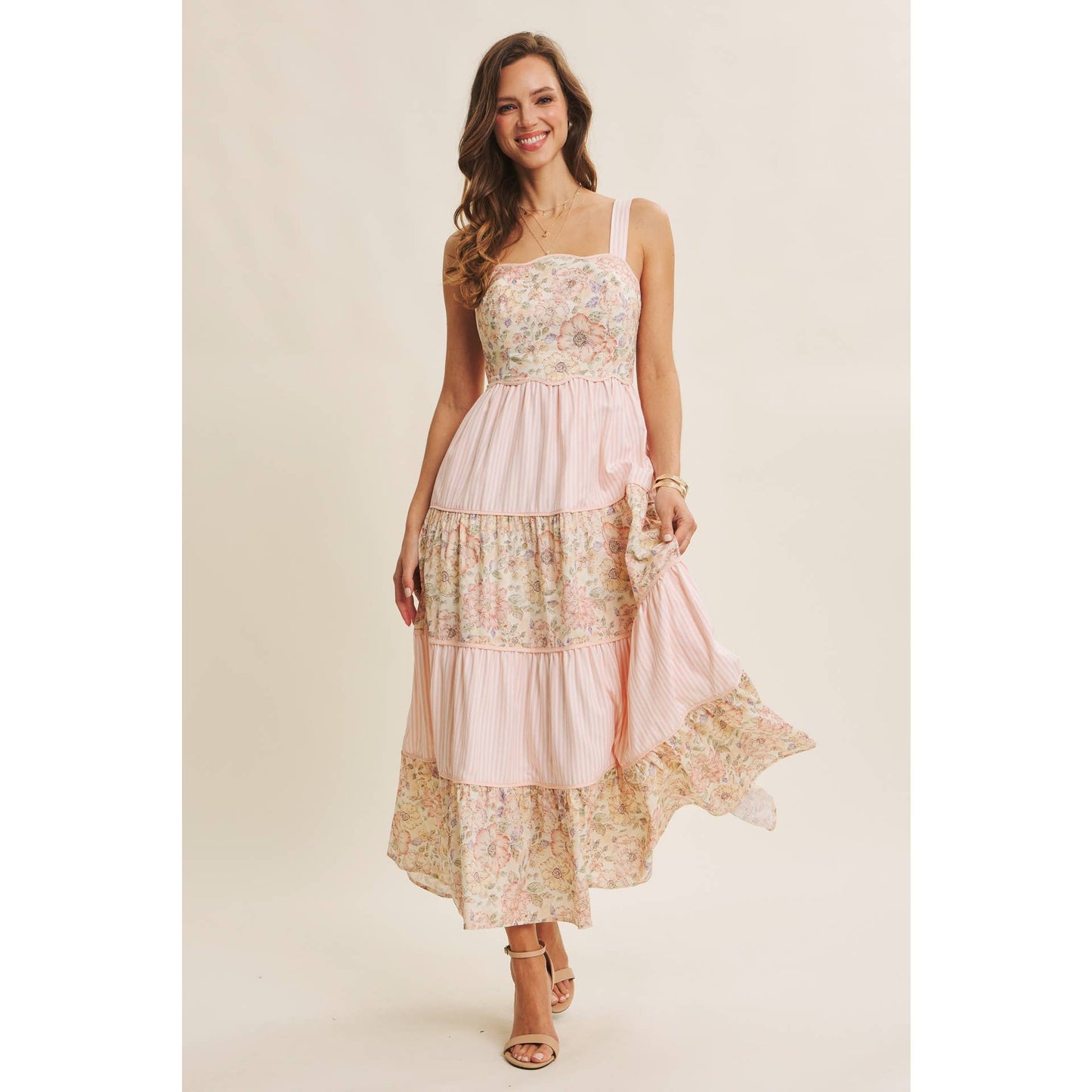 Dreamy Day (Pink) Floral & Stripe Dress