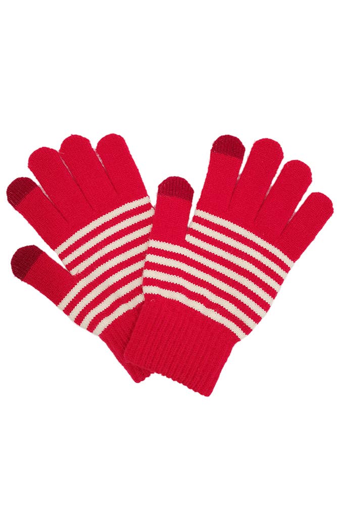 Two Tone Stripe Touch Gloves
