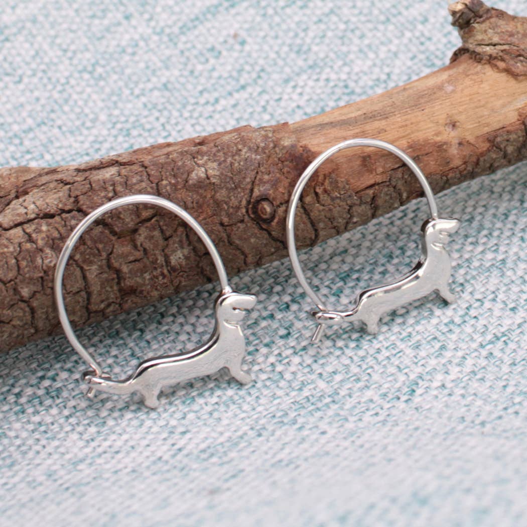 Puppy Love Silver Dog Hoop Earrings