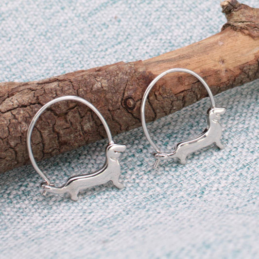 Puppy Love Silver Dog Hoop Earrings