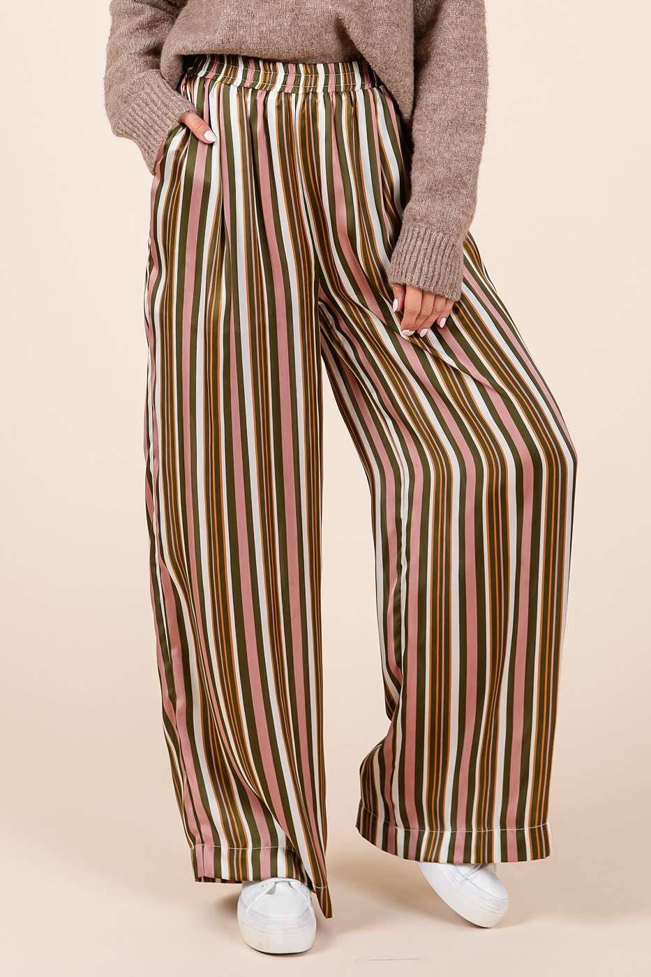 Seeing Stripes (Navy Multi) Satin Pants