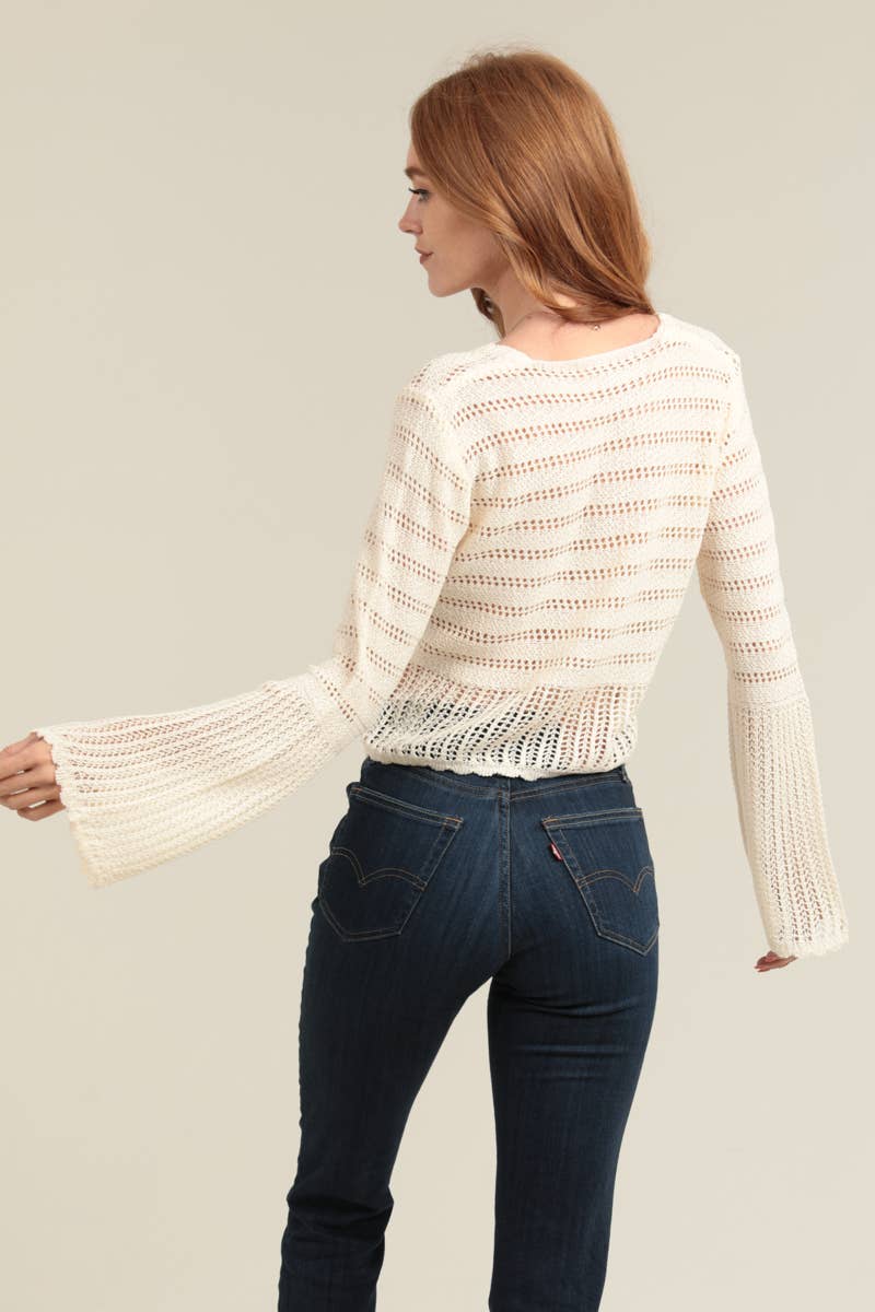 Boho Flare (Ivory) Lightweight Knit Sweater