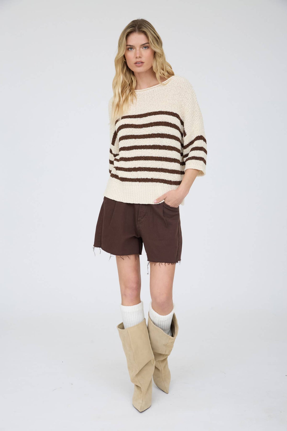 Get Going (Choc) Stripe SS Sweater