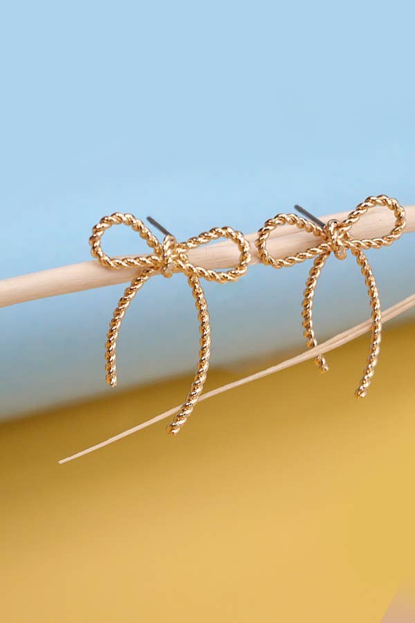 Gold Rope Bow Design Stud Earrings