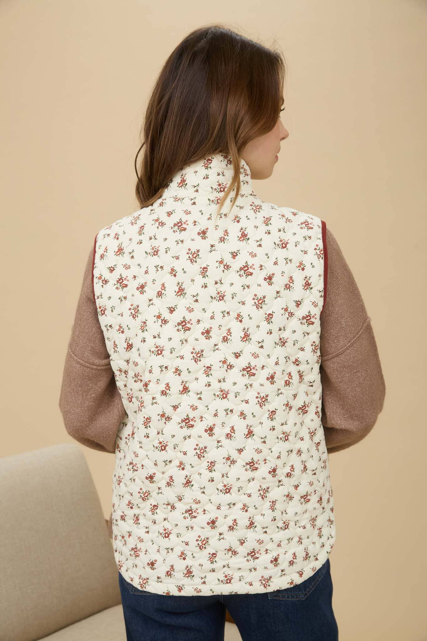Fall For You (Cream) Floral Quilted Vest