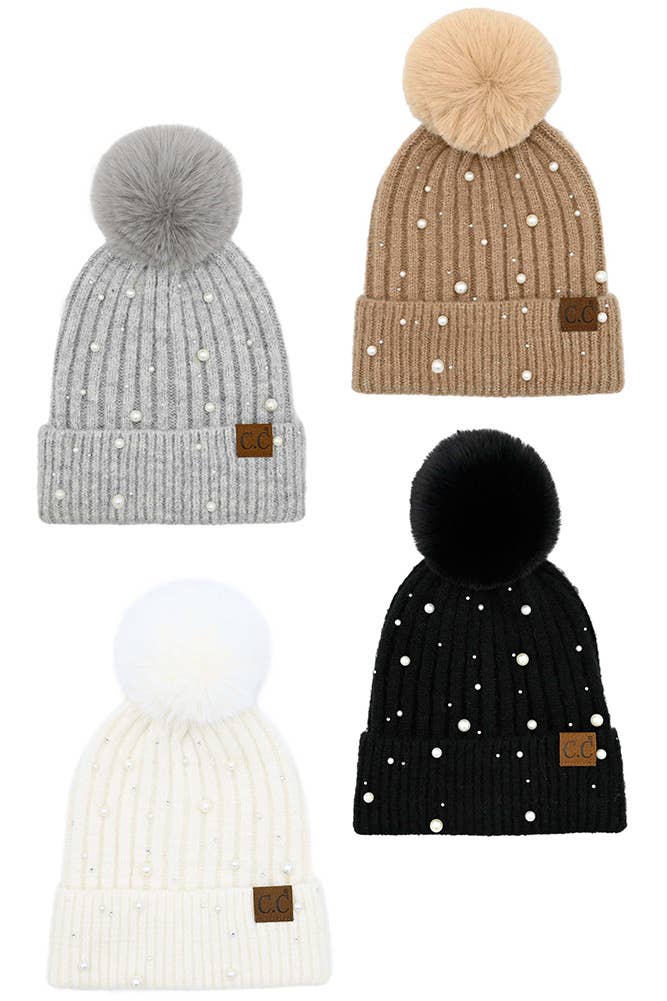 C.C Pearl Embellishment Beanie