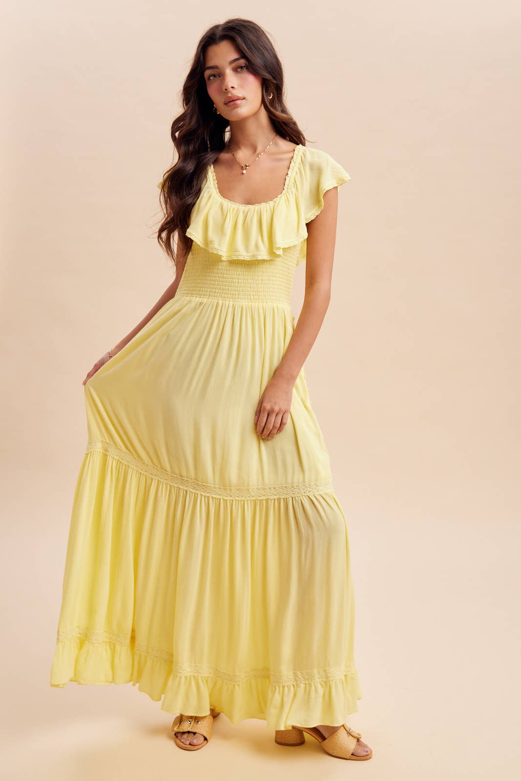 Lemon Water Flounce Collar Maxi Dress