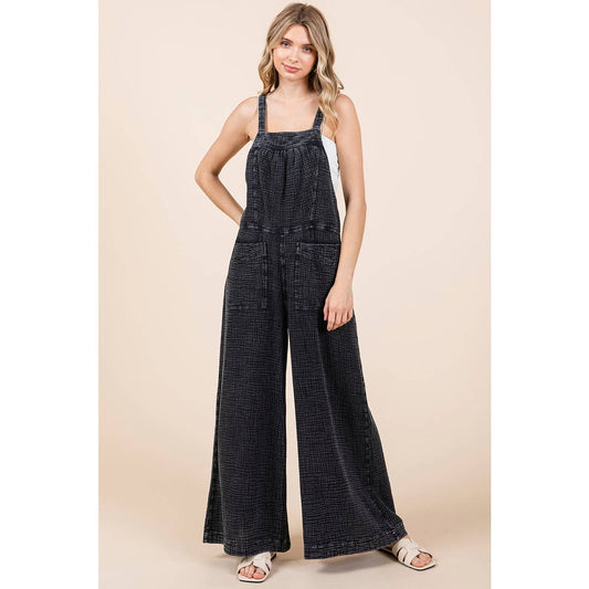 Stay Sweet (Black) Washed Gauze Overalls