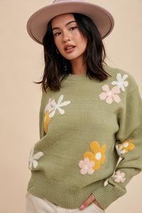 On That Note (Sage) Floral Sweater