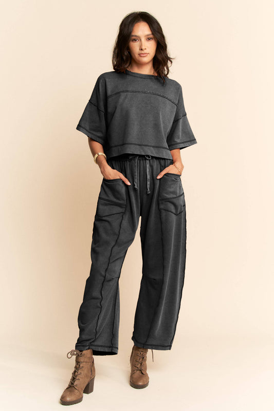 Comfort First (Blk) Min Wash Barrel Pants