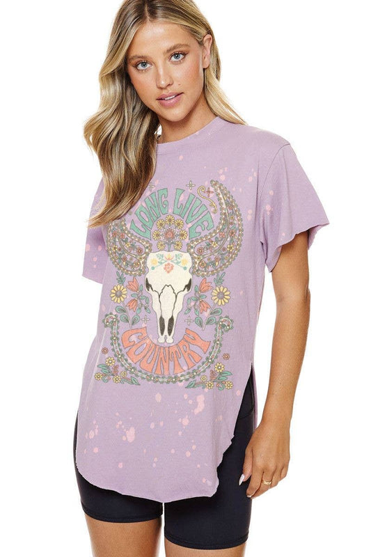 LL Country Cow Bleached Cut Hem Tee