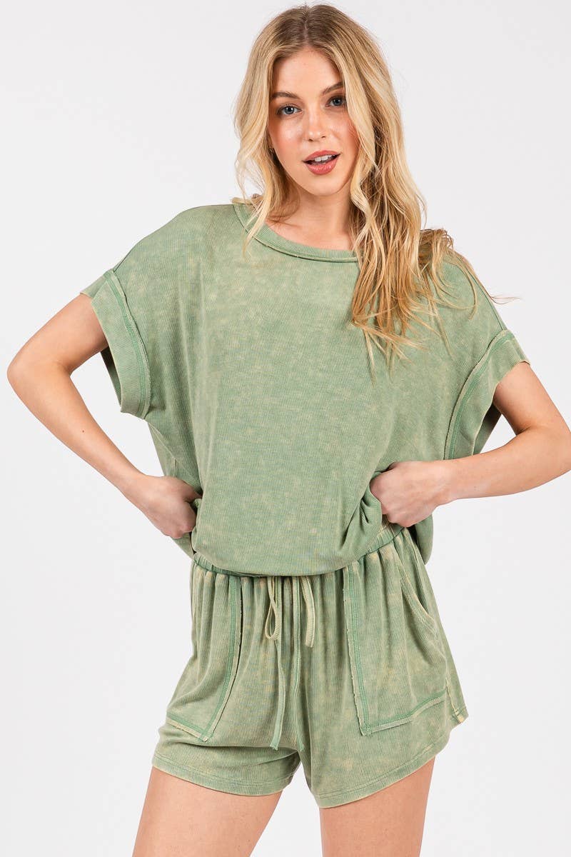 Lounge Love (Sage) Rib Mineral Wash Top