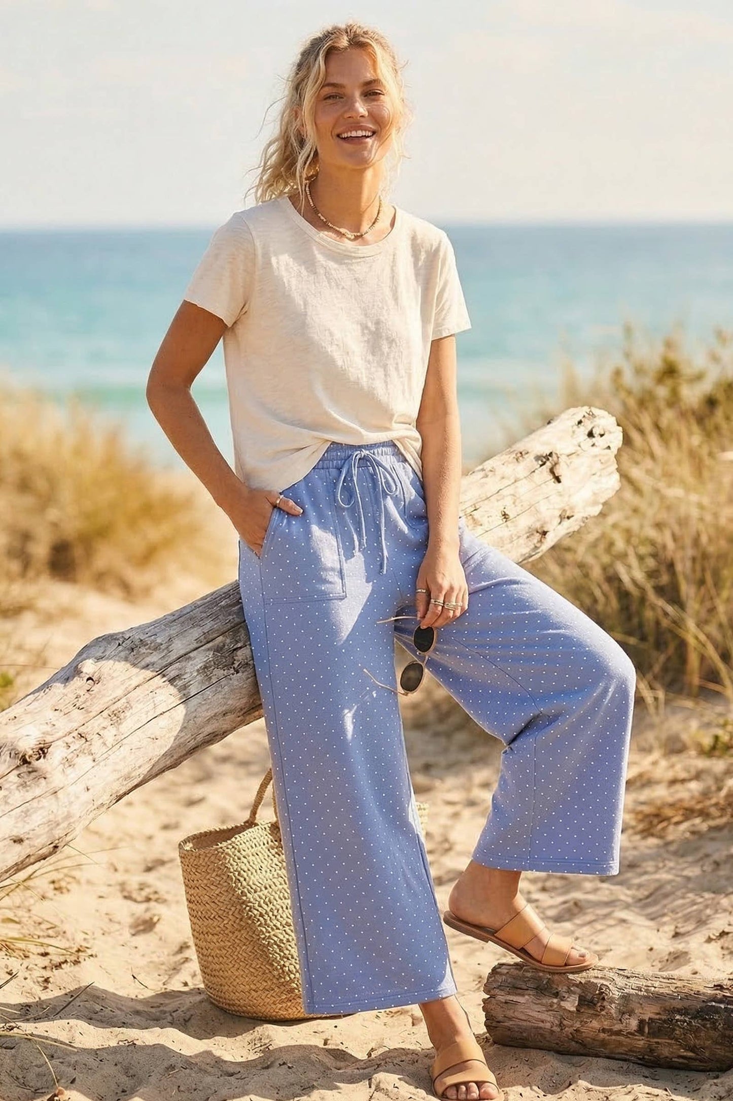 Dot To Dot (Blue/Wh) Wide Leg Pants