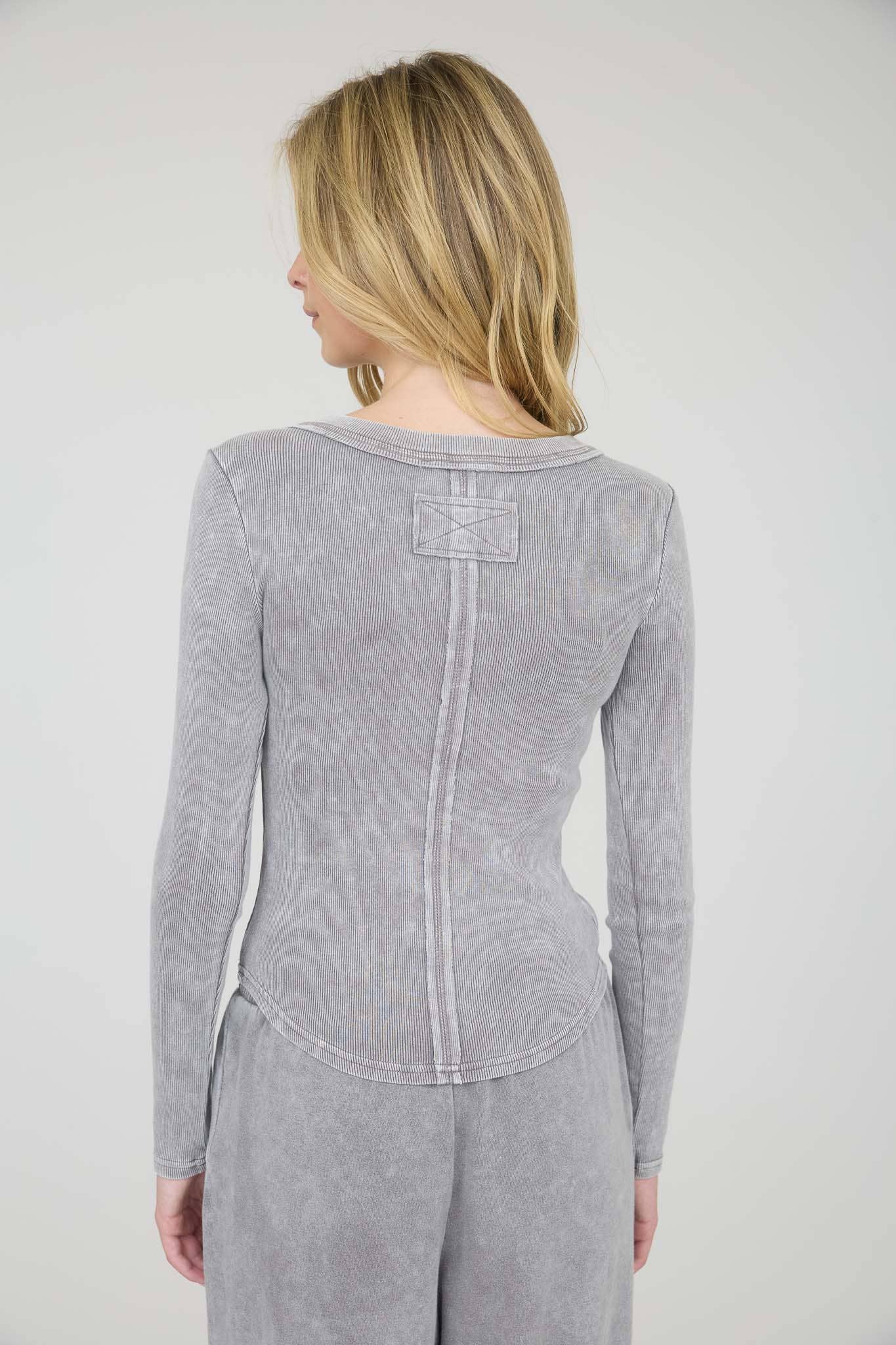 Feeling Fresh (Grey) Washed Henley Top