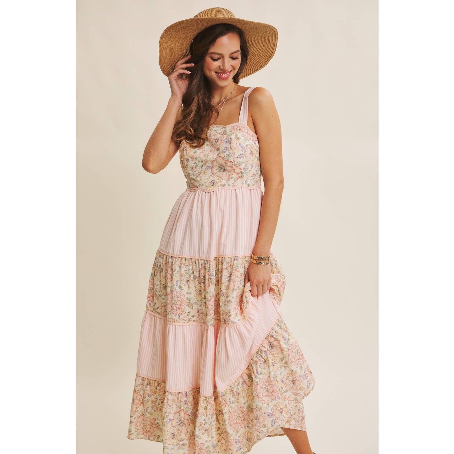 Dreamy Day (Pink) Floral & Stripe Dress