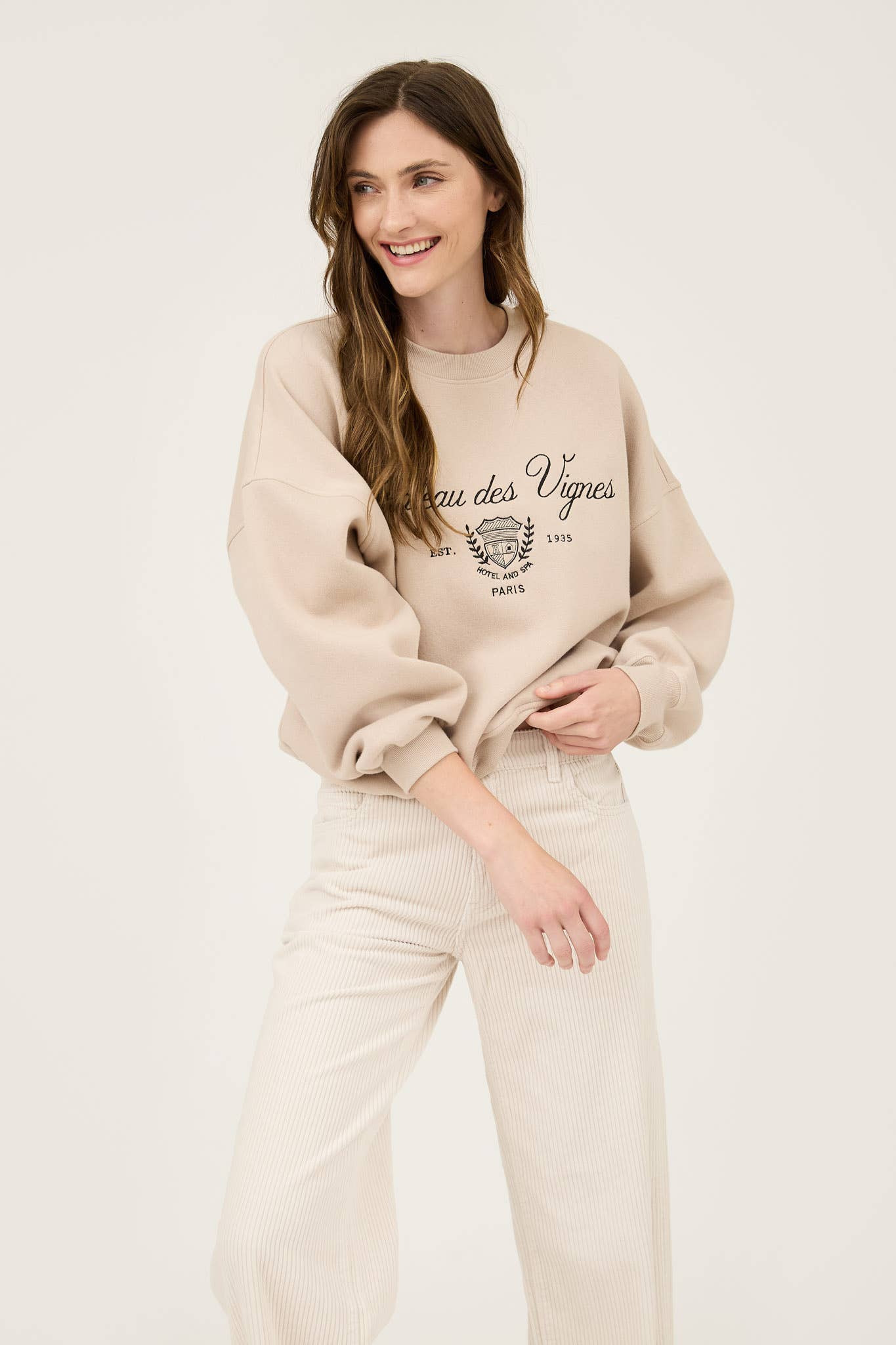 Paris (Tan) Embroidered Crewneck