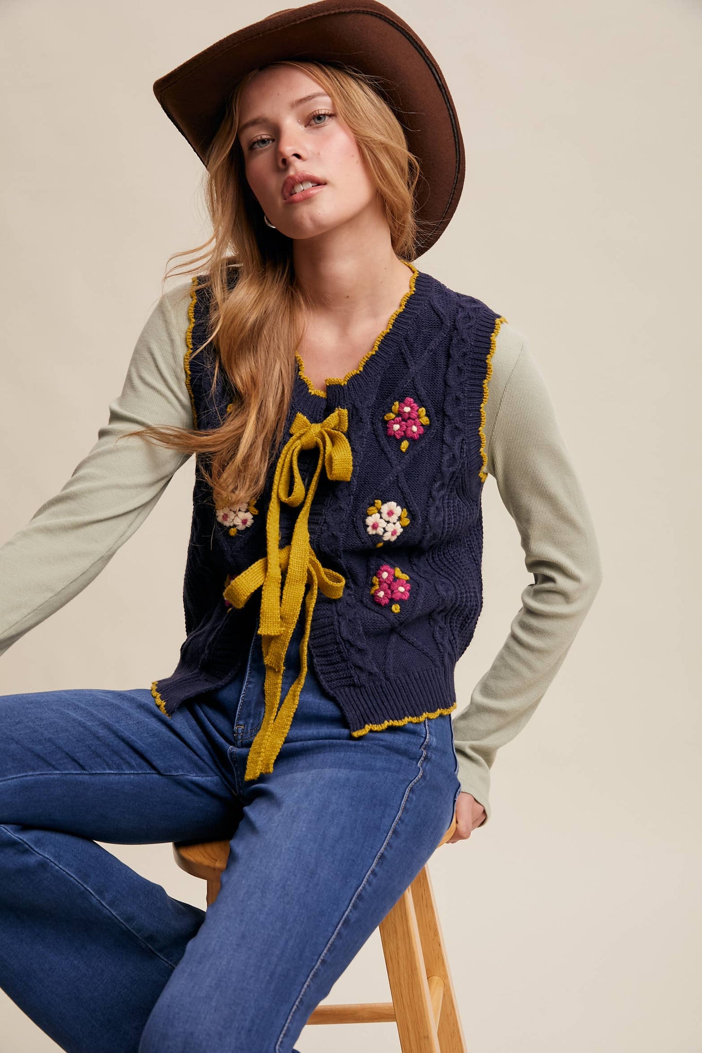 Vintage Views (Navy) Embroidered Vest