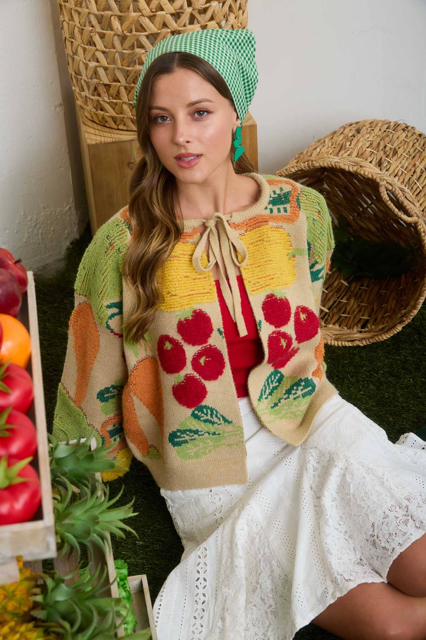 Farmers Market Veggie Print Cardigan