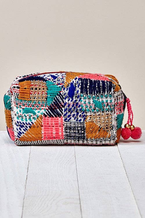 Kantha Quilt Beaded Embroidered Makeup Bag