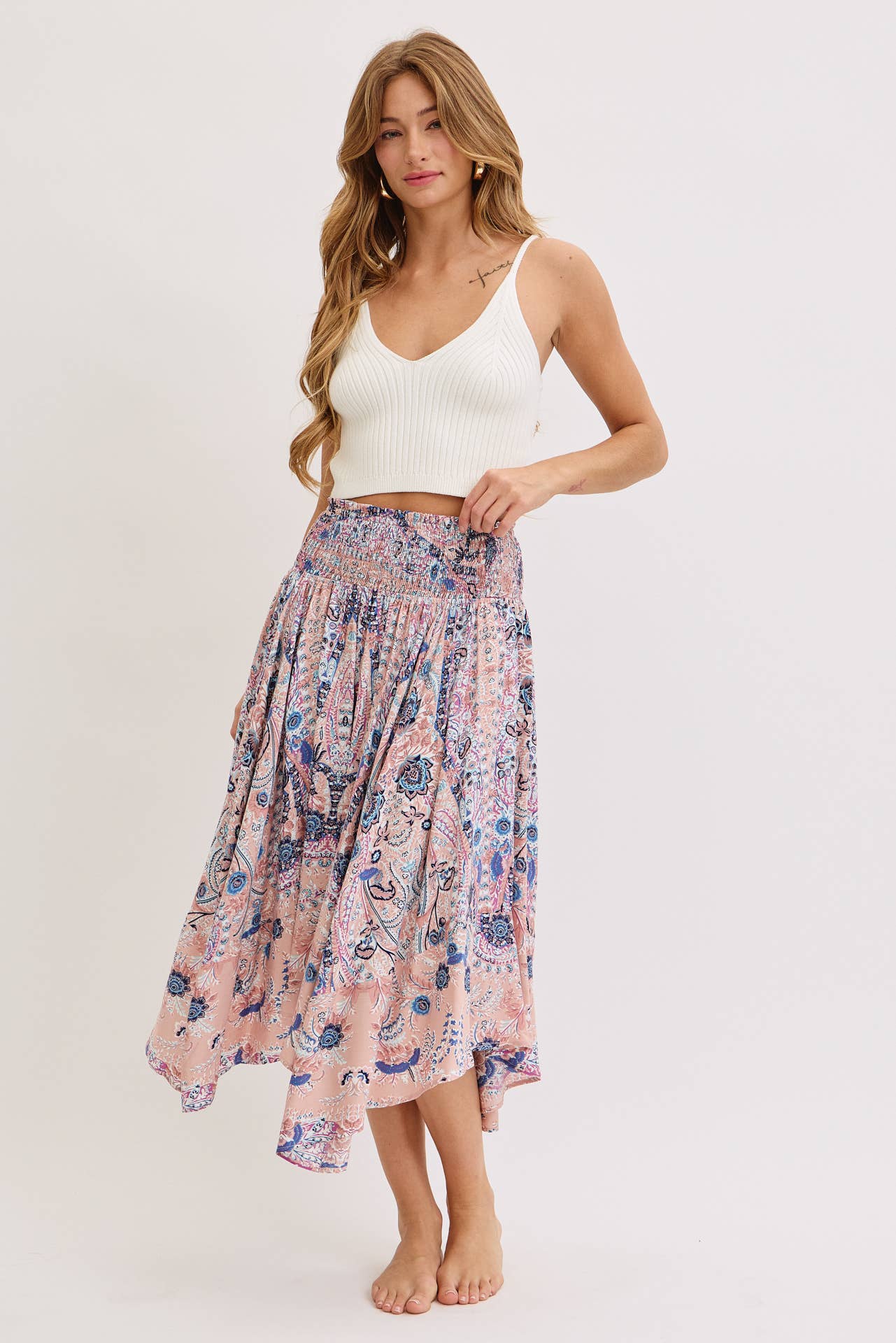 Playful Paisley Boho Print Midi Skirt