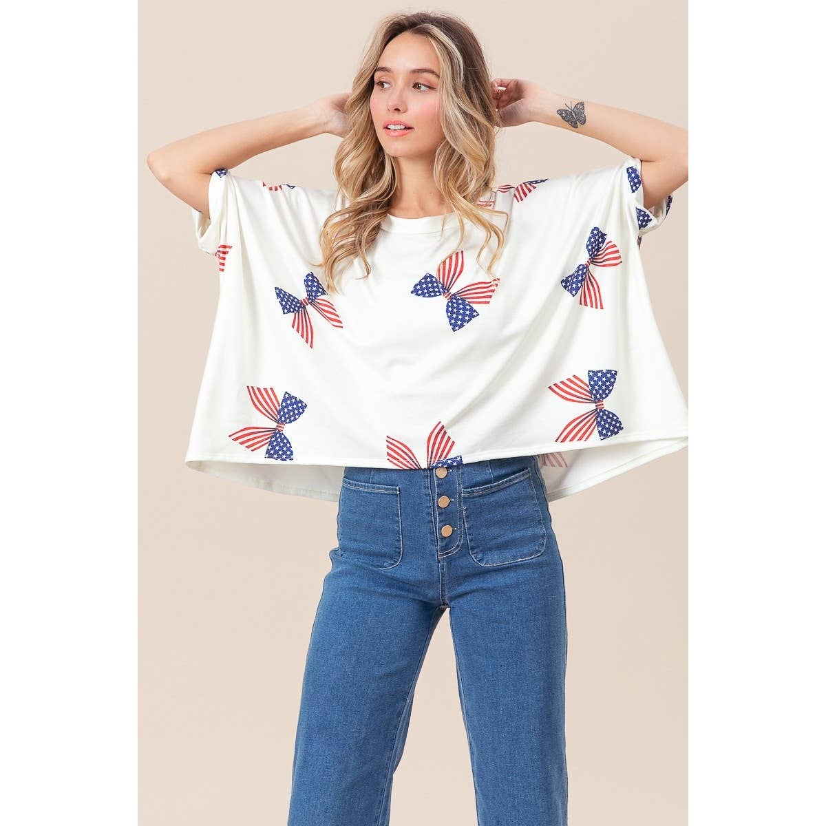 American Girl Bow Print Dolman Top