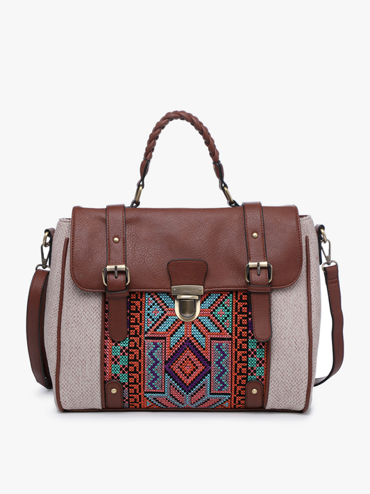 Harlow (Sand) Aztec Embroidered Satchel