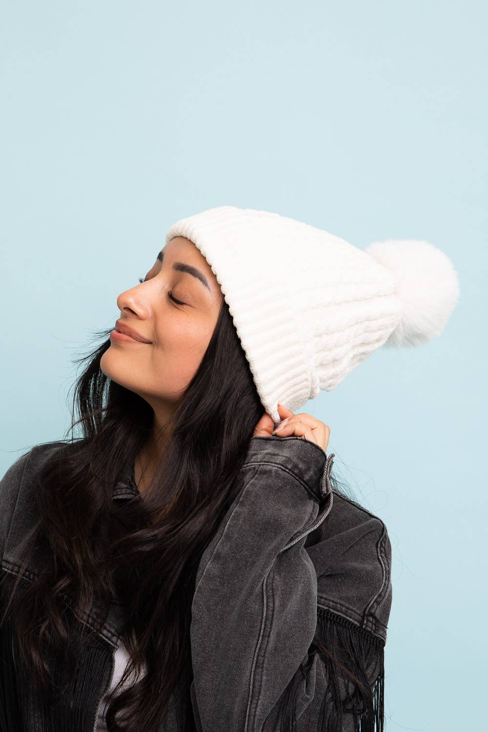 Coffee Date (White) Cable Knit Cuffed Beanie