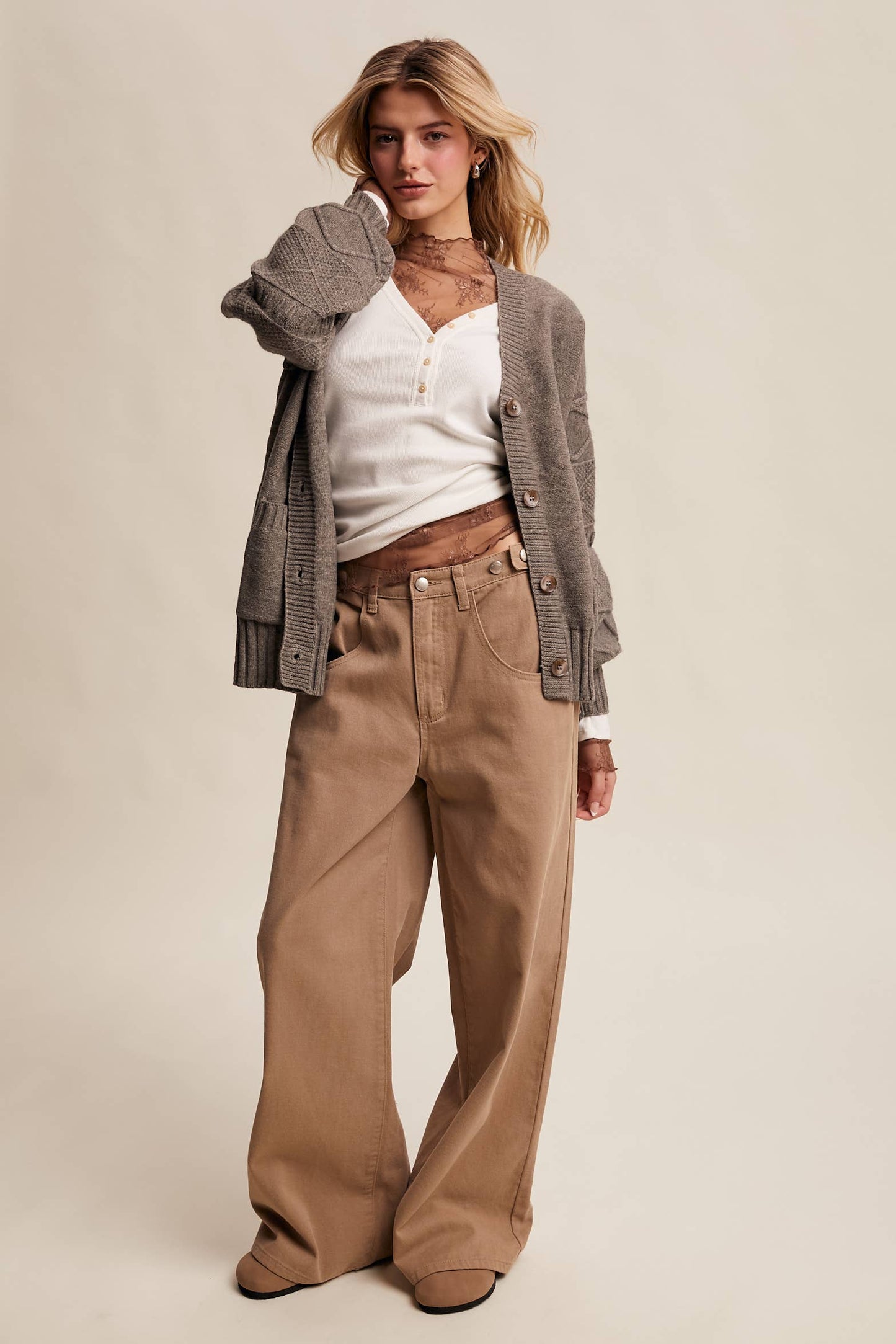 Story Time (Stone) Textured Knit Cardigan