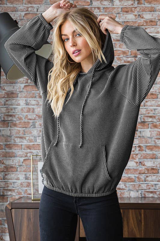 Comfy Day (Charcoal) Ribbed Knit Hoodie