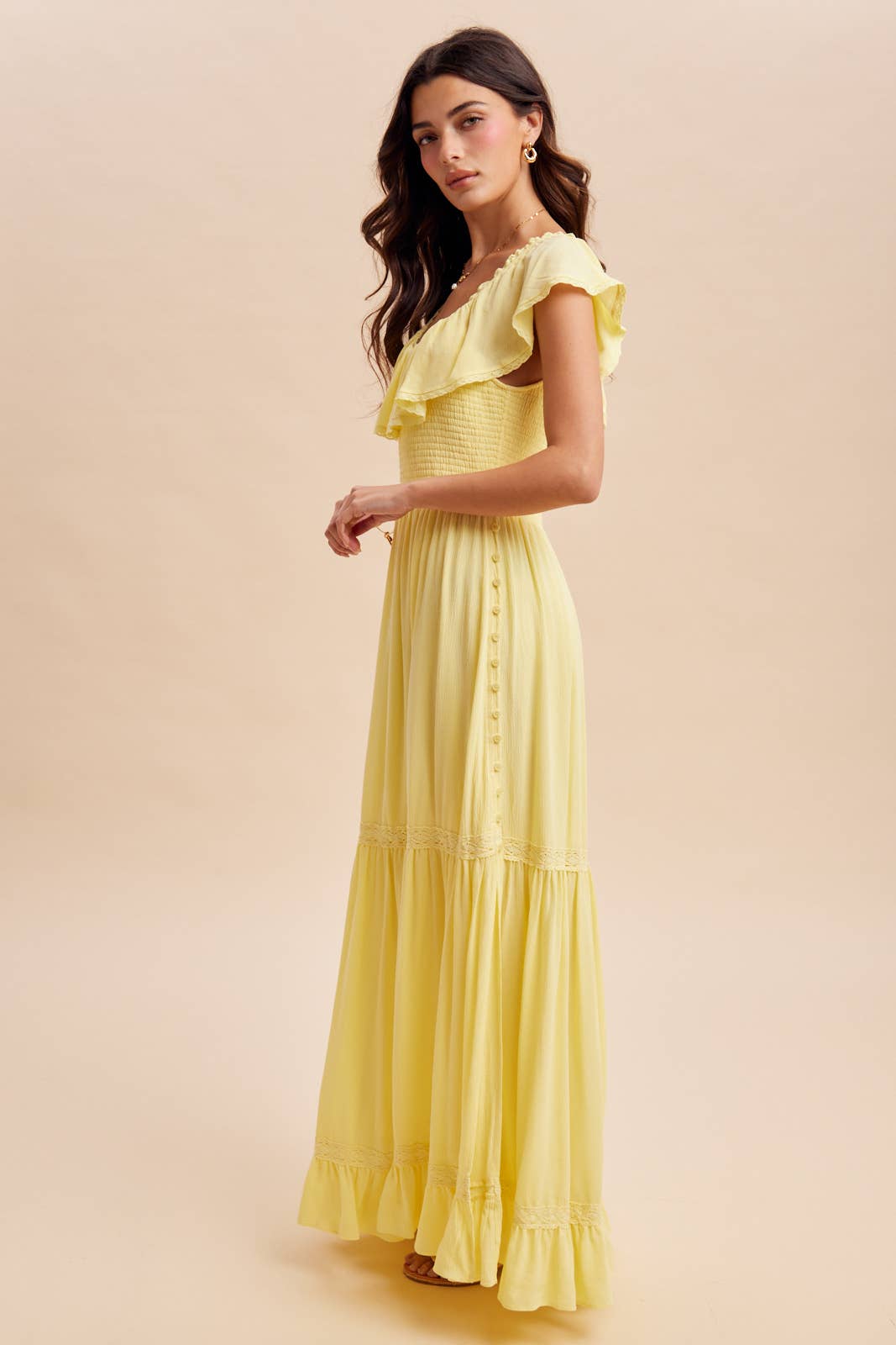 Lemon Water Flounce Collar Maxi Dress