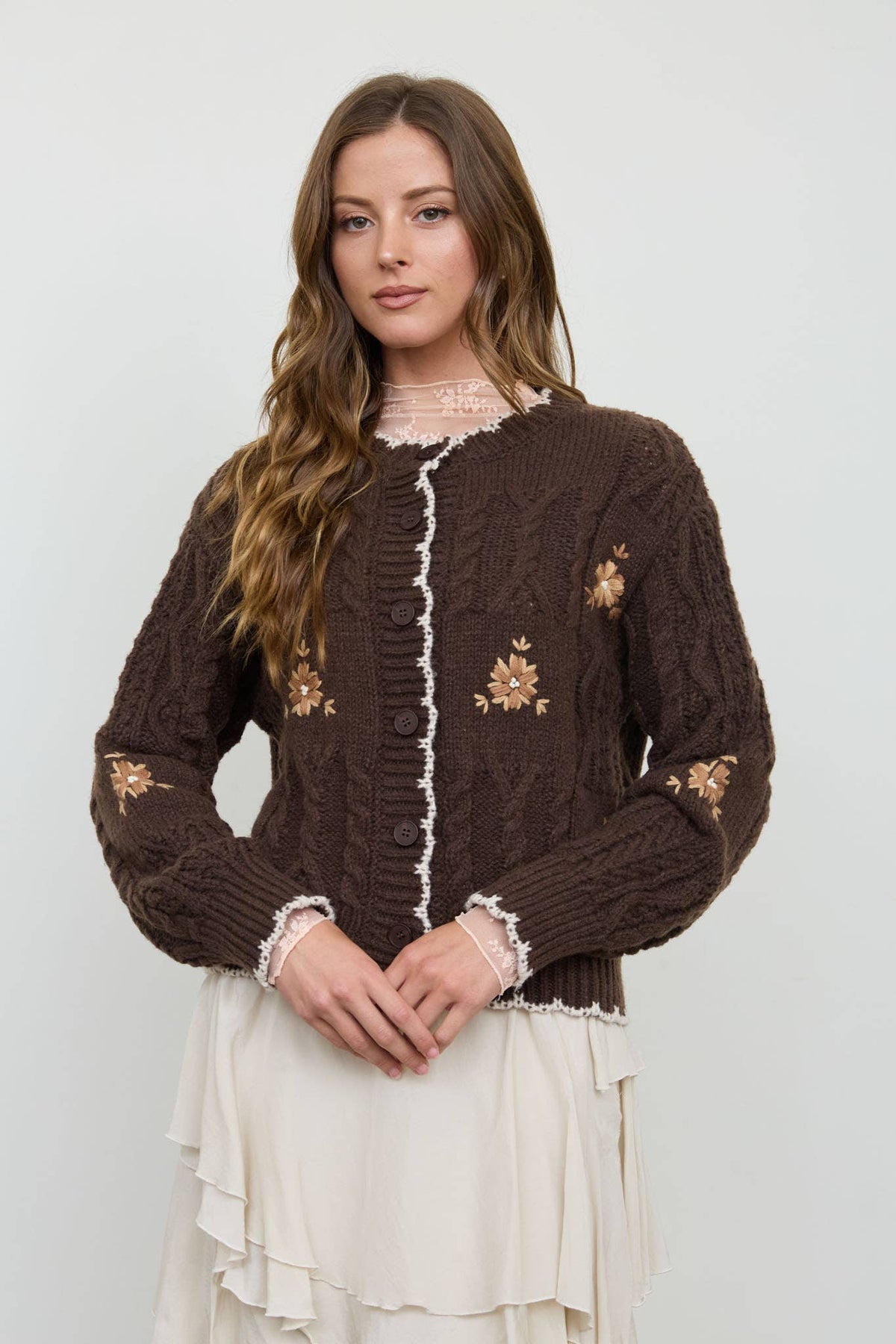 A Fall Moment (Brown) Floral Cardigan