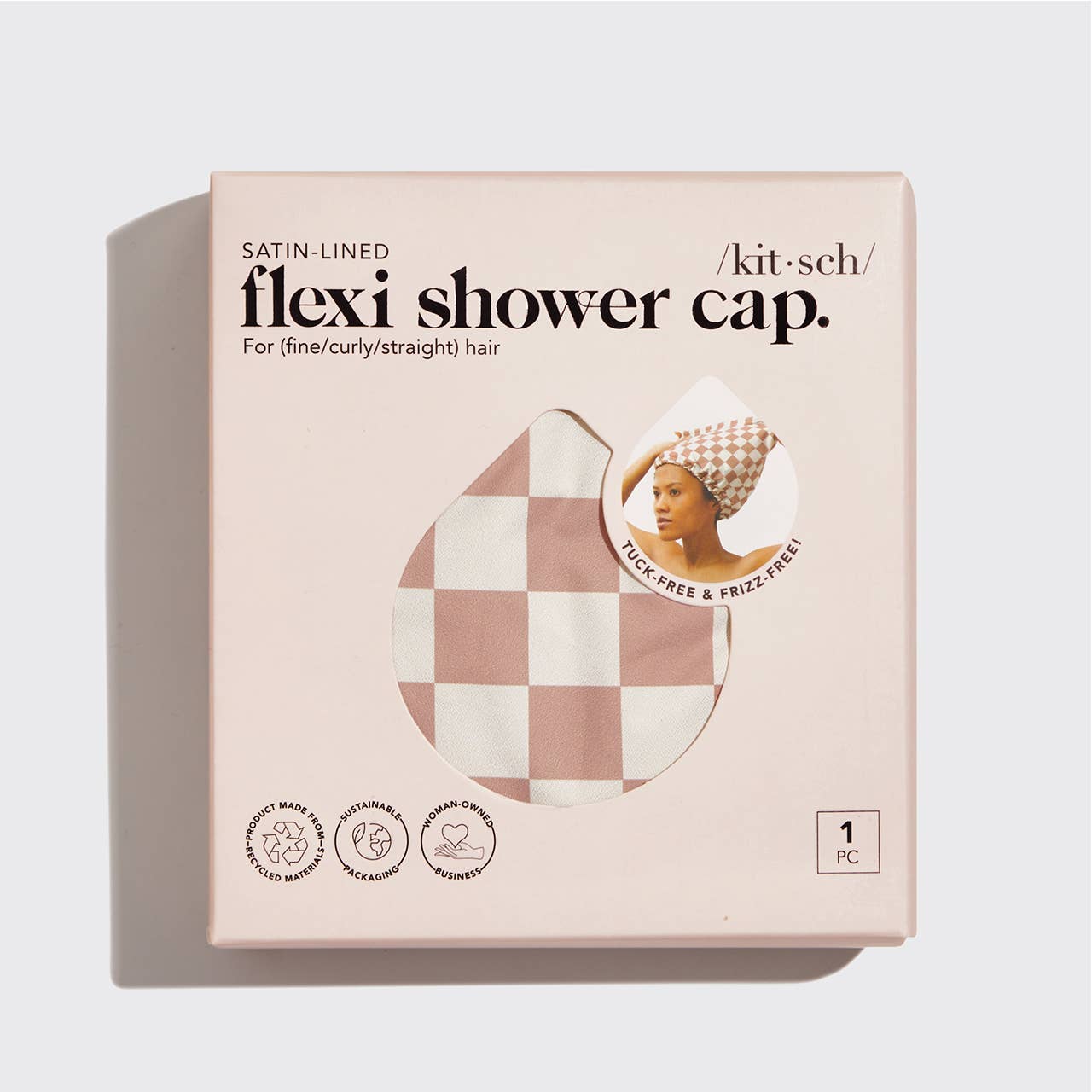 Kitsch Satin Lined Shower Cap - Checker