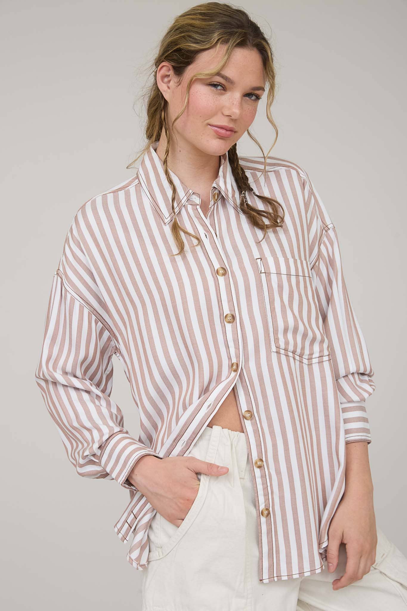 Striking Stripes (Brown) Button Down Shirt