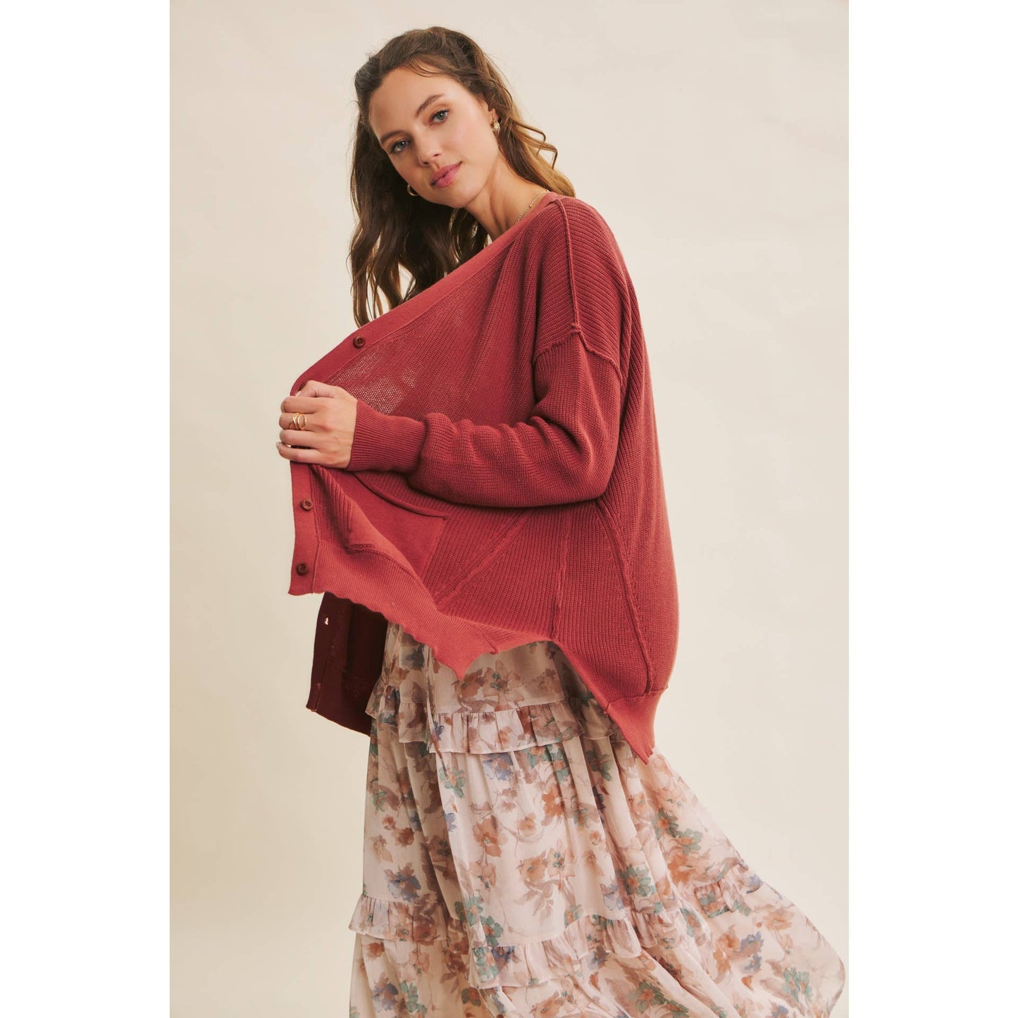 Down To Earth (Redwood) Slouch Cardigan