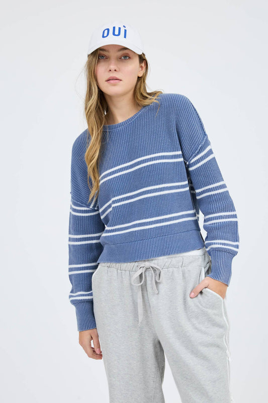 Lake View (Blue) Stripe Cotton Sweater