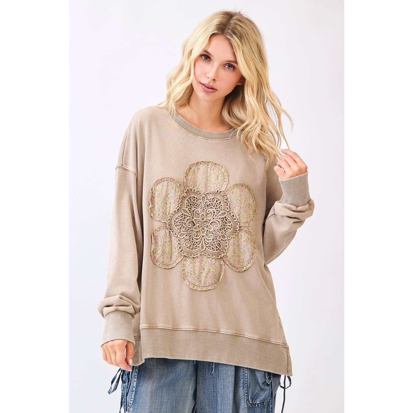 Fall Frolic (Mocha) Patched Flower Top