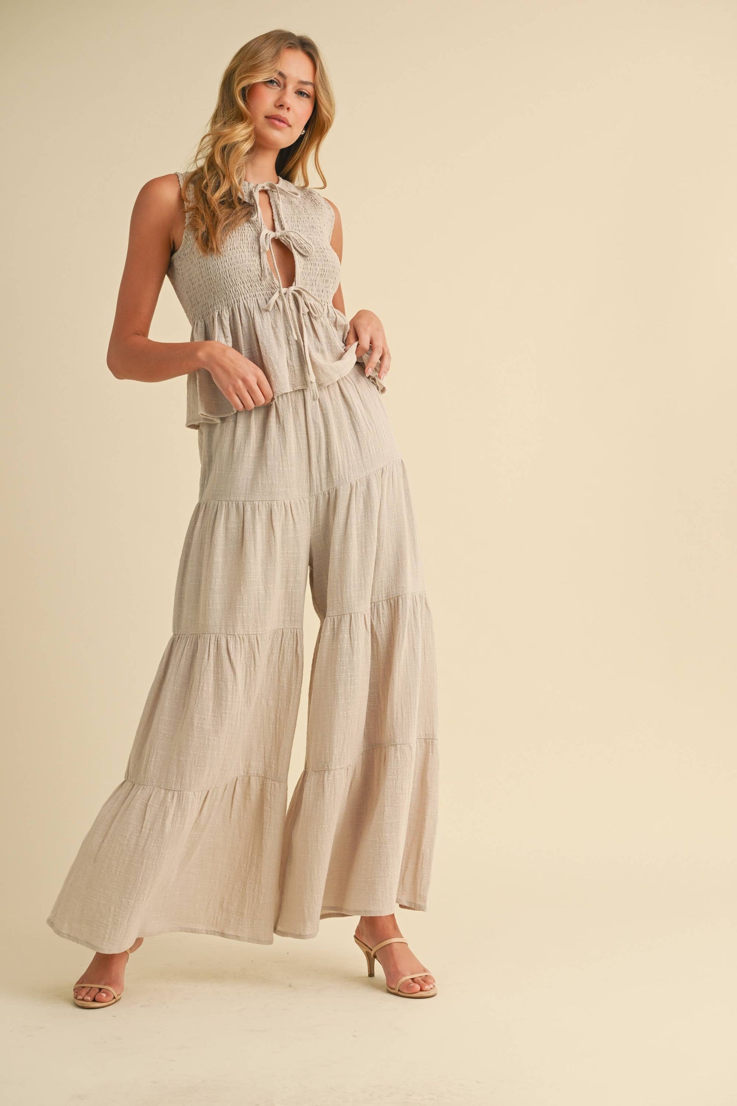 Sweet Beginnings Peplum Gauze Tie Top