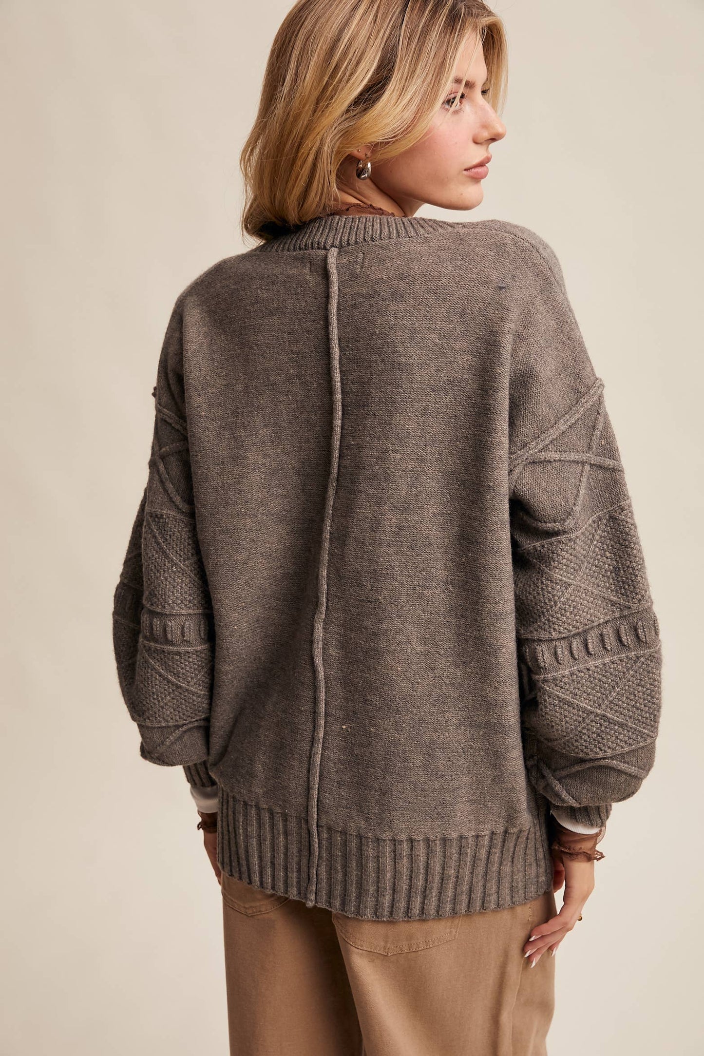 Story Time (Stone) Textured Knit Cardigan