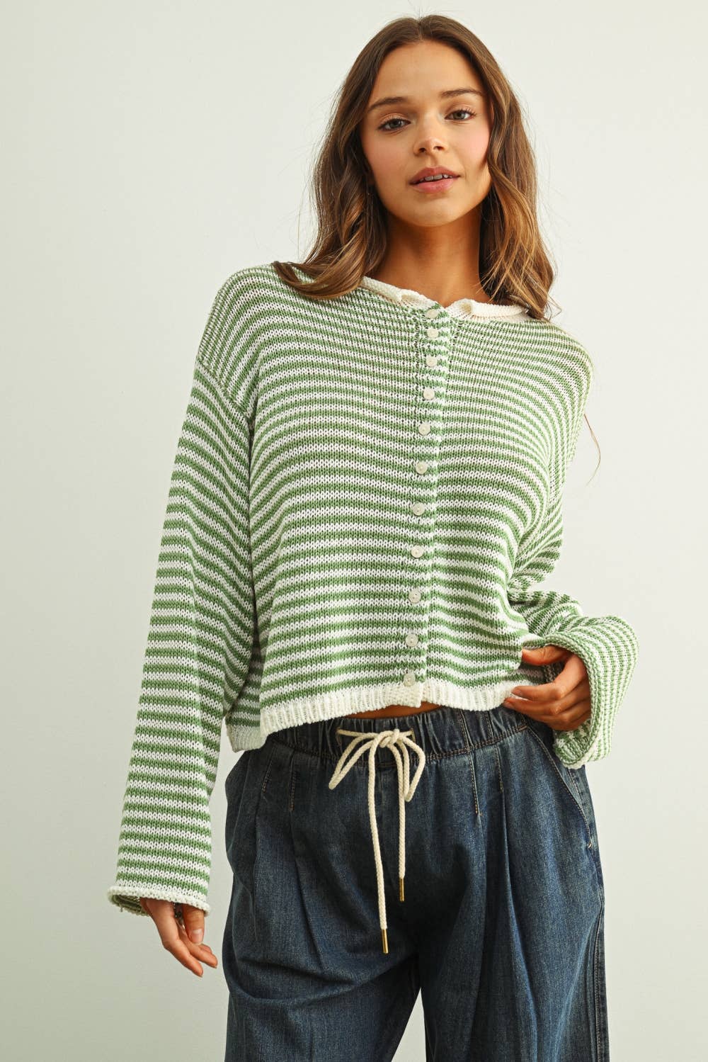 Morning Sunrise (Grn) Stripe Cardigan