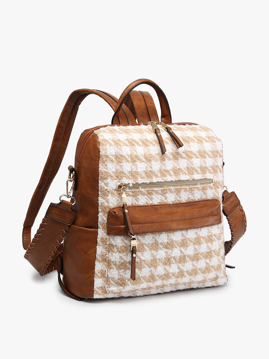 Amelia (Tan) Houndstooth Backpack w/ Strap